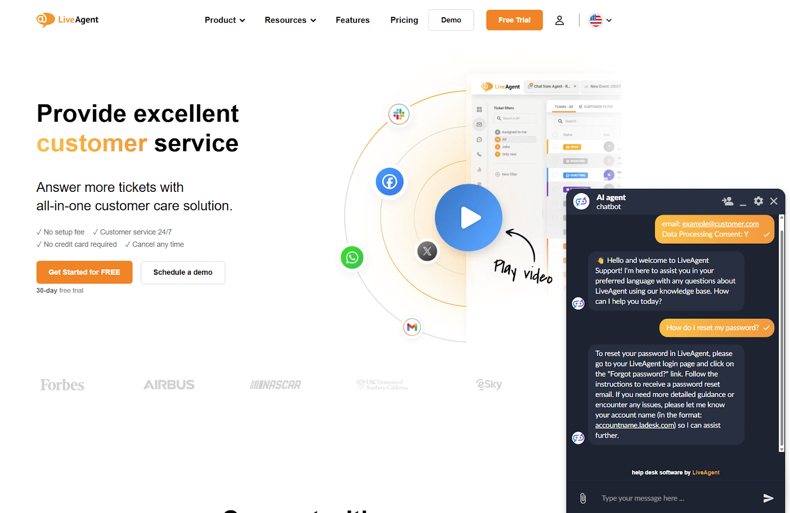 لقطة شاشة محادثة دعم العملاء مع روبوت الدردشة بالذكاء الاصطناعي من LiveAgent