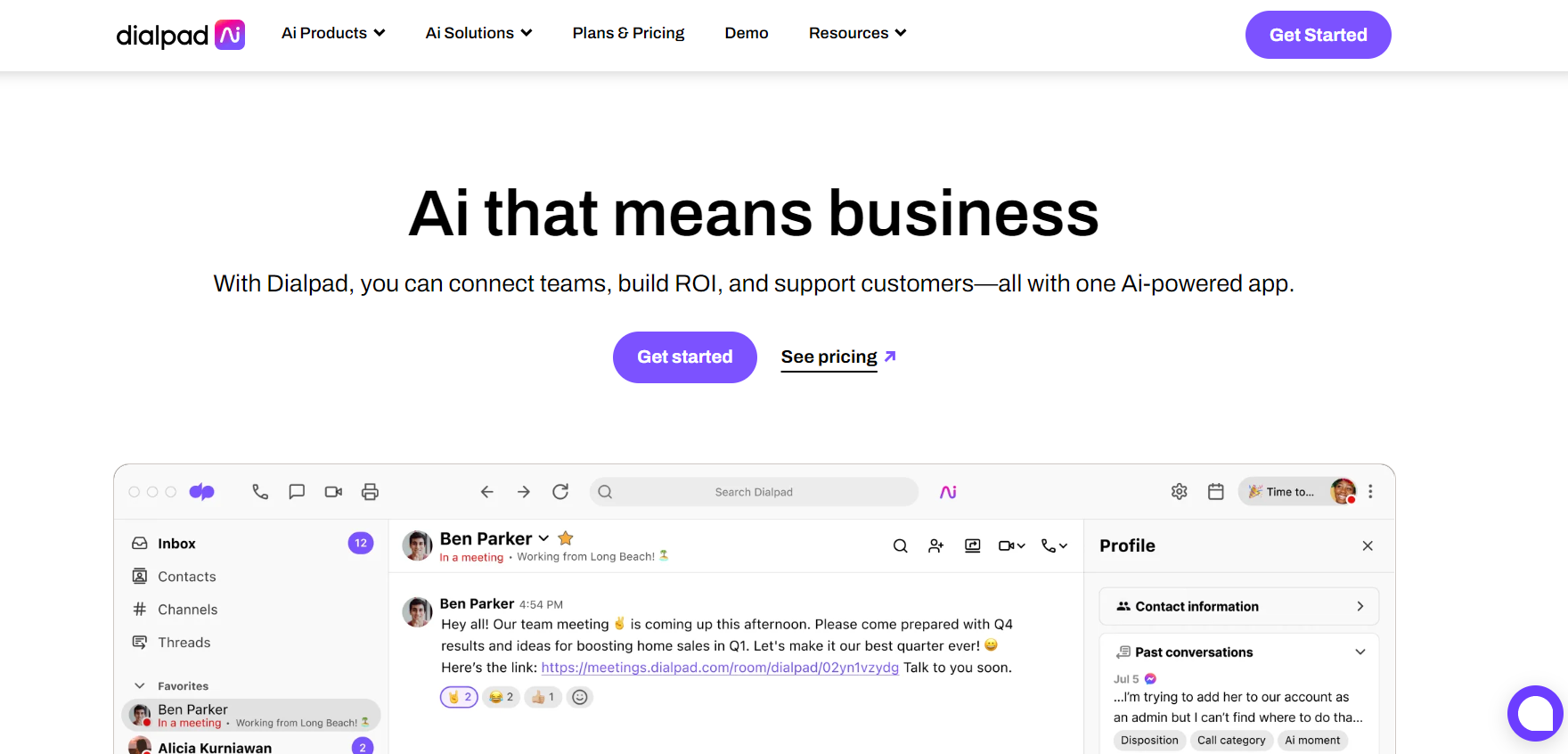 الصفحة الرئيسية لبرنامج مركز الاتصال Dialpad