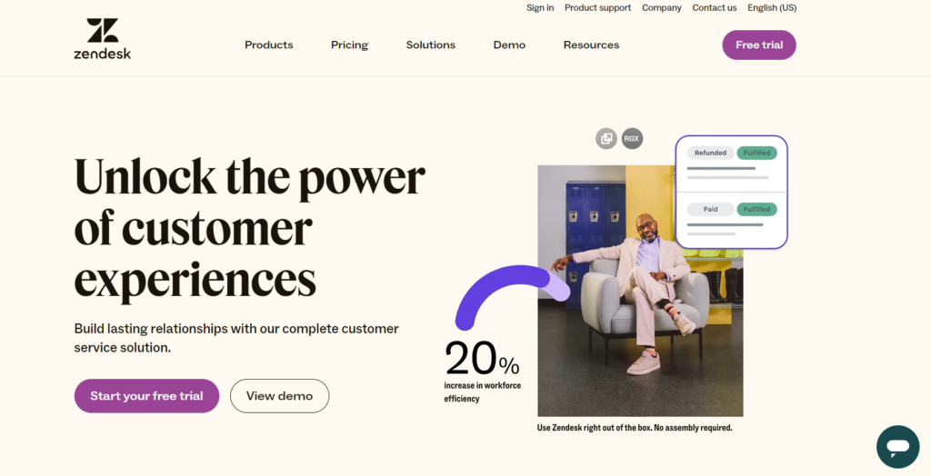 الصفحة الرئيسية لـ Zendesk Suite - برنامج دردشة مباشرة للتجارة الإلكترونية موجه للعلاقات