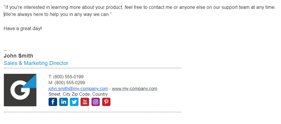 مثال على توقيع البريد الإلكتروني