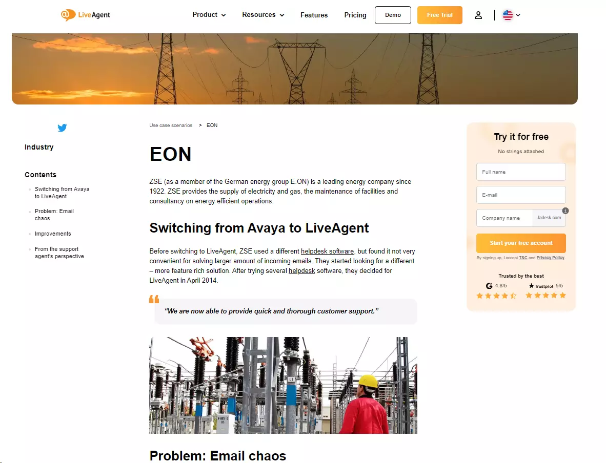 EON - شركة كهرباء تستخدم LiveAgent لمعالجة عدد كبير من طلبات العملاء من قناة واحدة