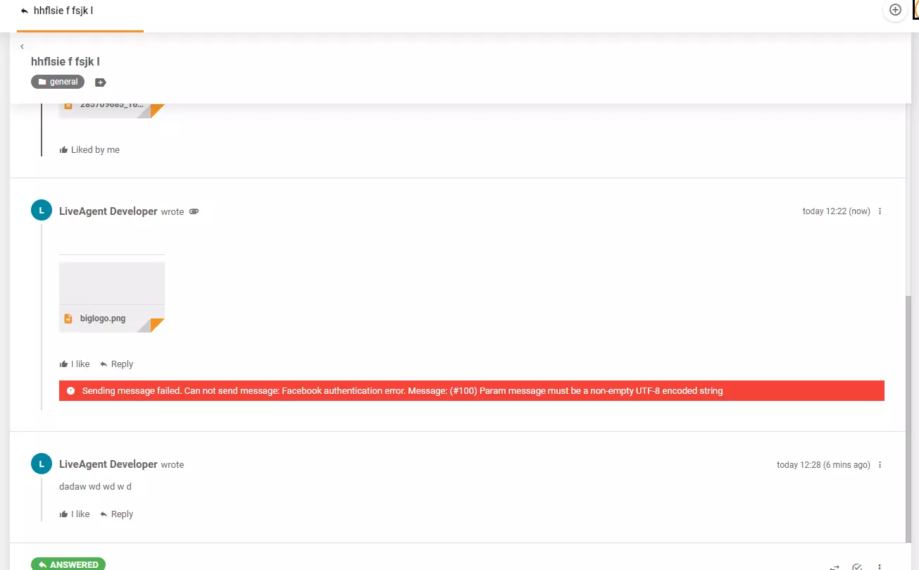 رسالة خطأ تظهر عند نشر صورة على فيسبوك عبر LiveAgent