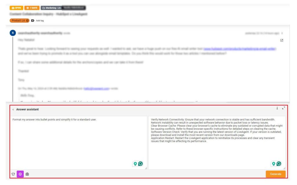 صورة تعرض خيار مساعد الإجابة المخصص مع نموذج رسالة لعرض هذا المساعد