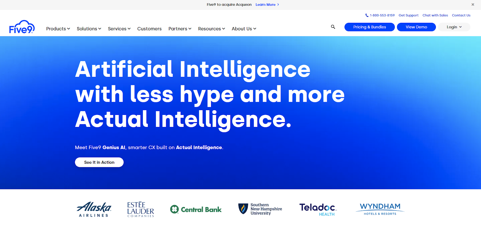 الصفحة الرئيسية لبرنامج مركز الاتصال Five9