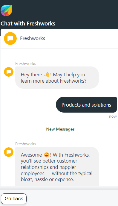 الصورة توضح محادثة بين عميل وروبوت دردشة في Freshdesk