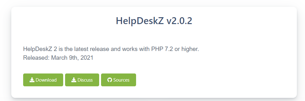 مثال على صفحة التحميل لنظام تذاكر مفتوح المصدر مع زر التحميل والمناقشة والمصادر
