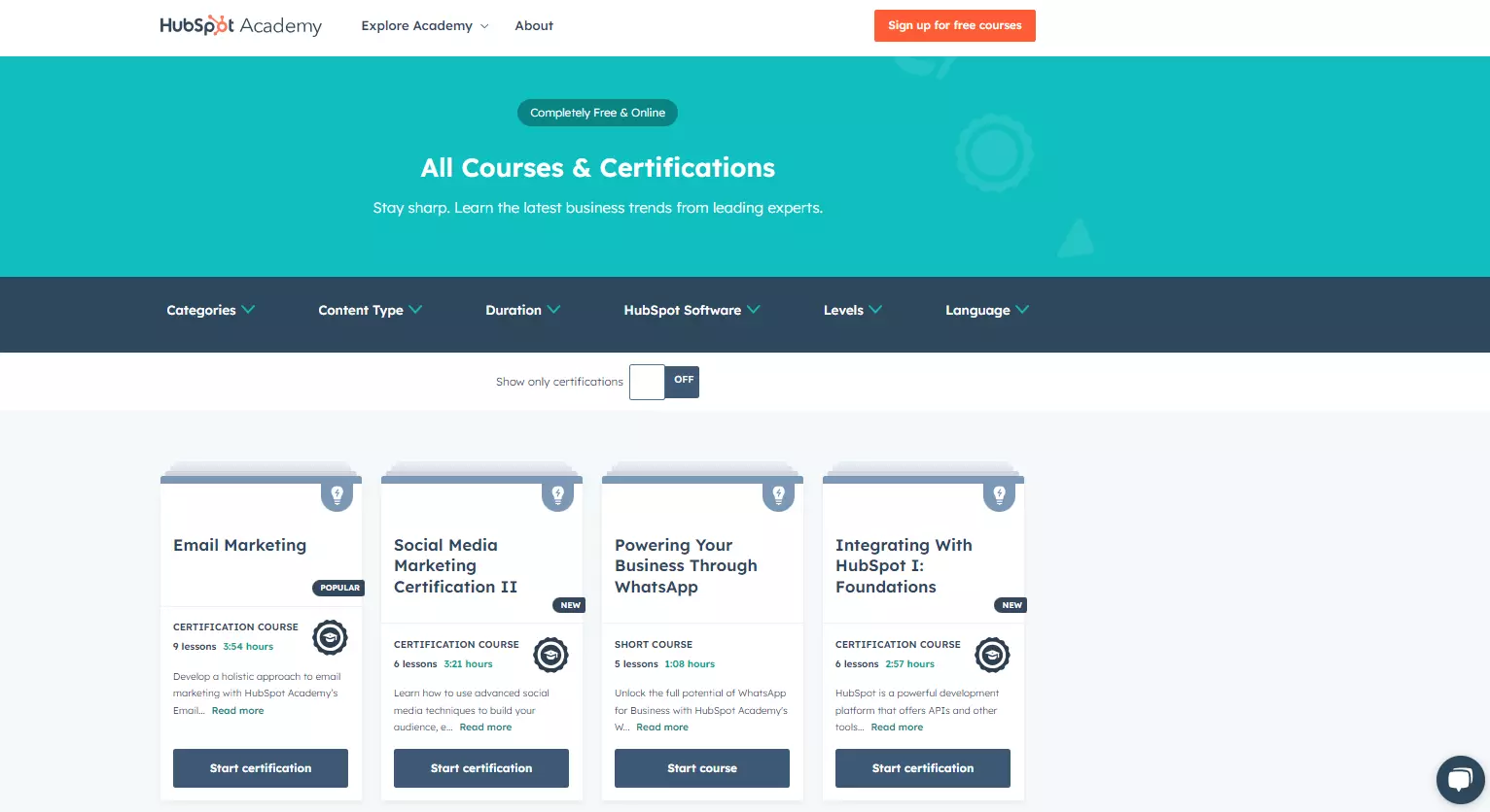 شهادات HubSpot Academy