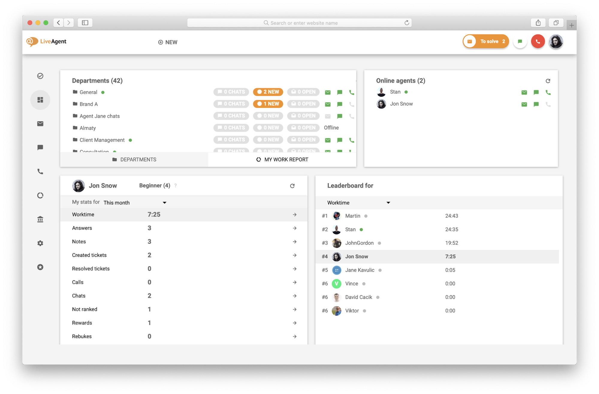 واجهة مستخدم LiveAgent المستخدمة