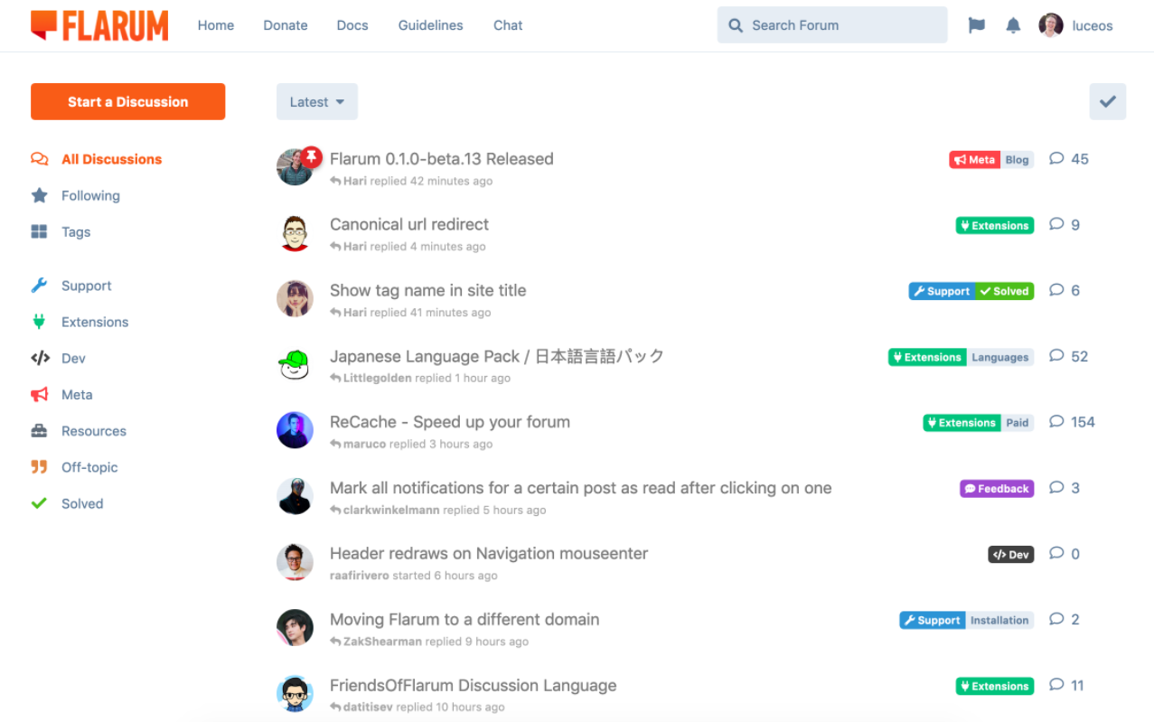علامات منتدى Flarum