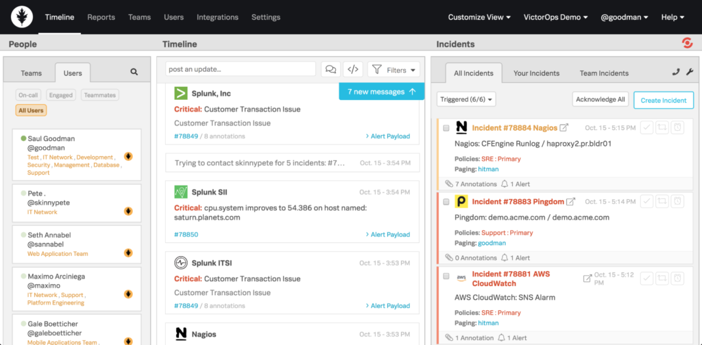 خط زمني لحوادث Splunk On-Call