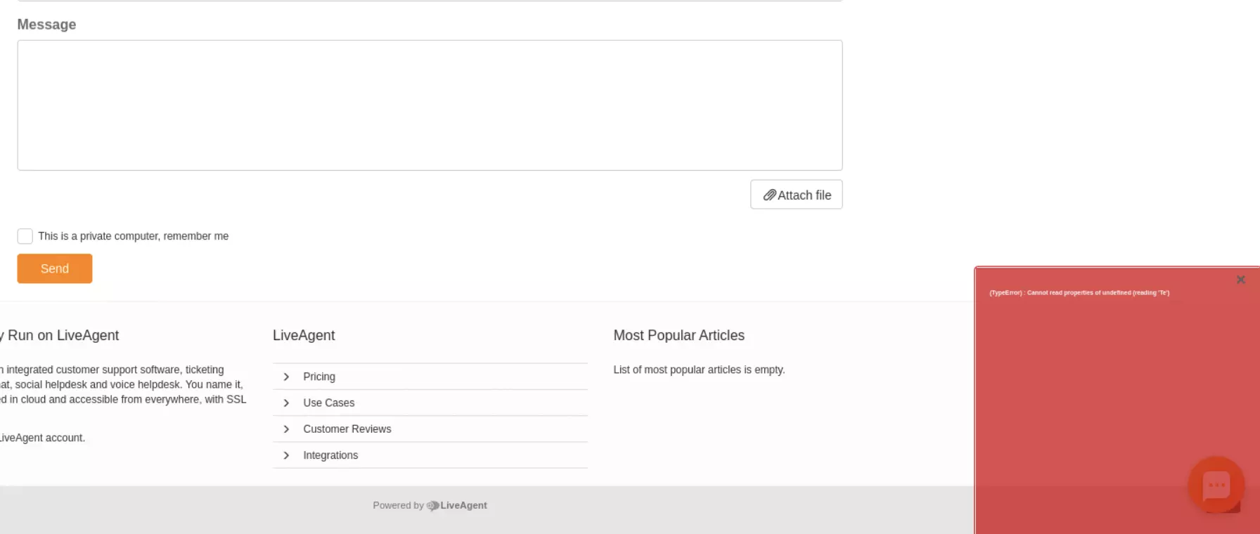صورة توضح المشكلة في إرسال تذاكر قاعدة المعرفة في الإصدارات السابقة من LiveAgent