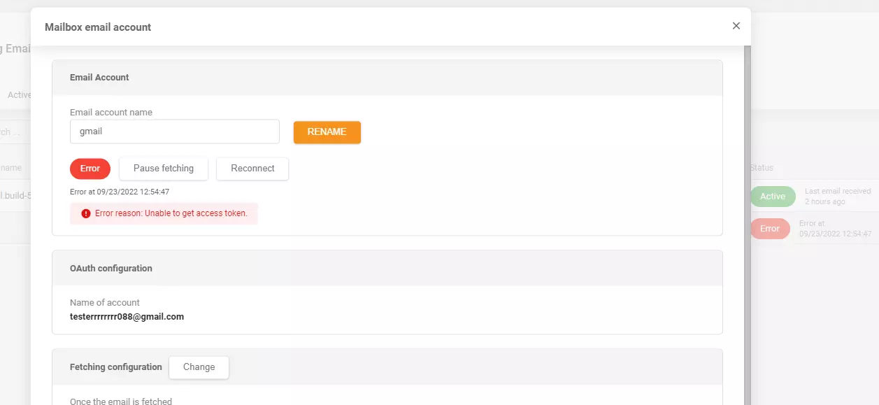LiveAgent - تم إزالة رسالة الخطأ بعد إضافة حساب Gmail للبريد الوارد