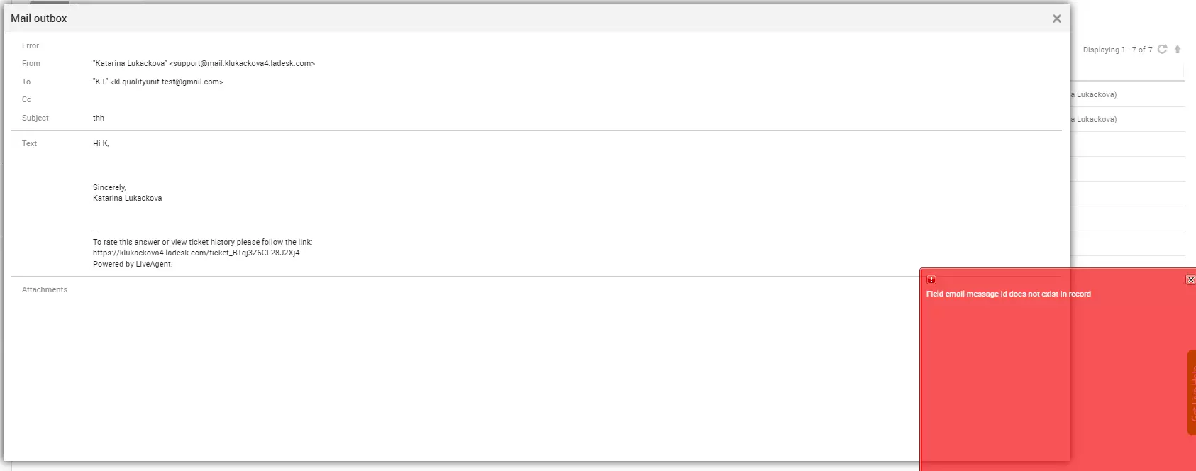 LiveAgent - تم إصلاح مشكلة رسائل البريد مع المرفقات التي تسبب خطأ