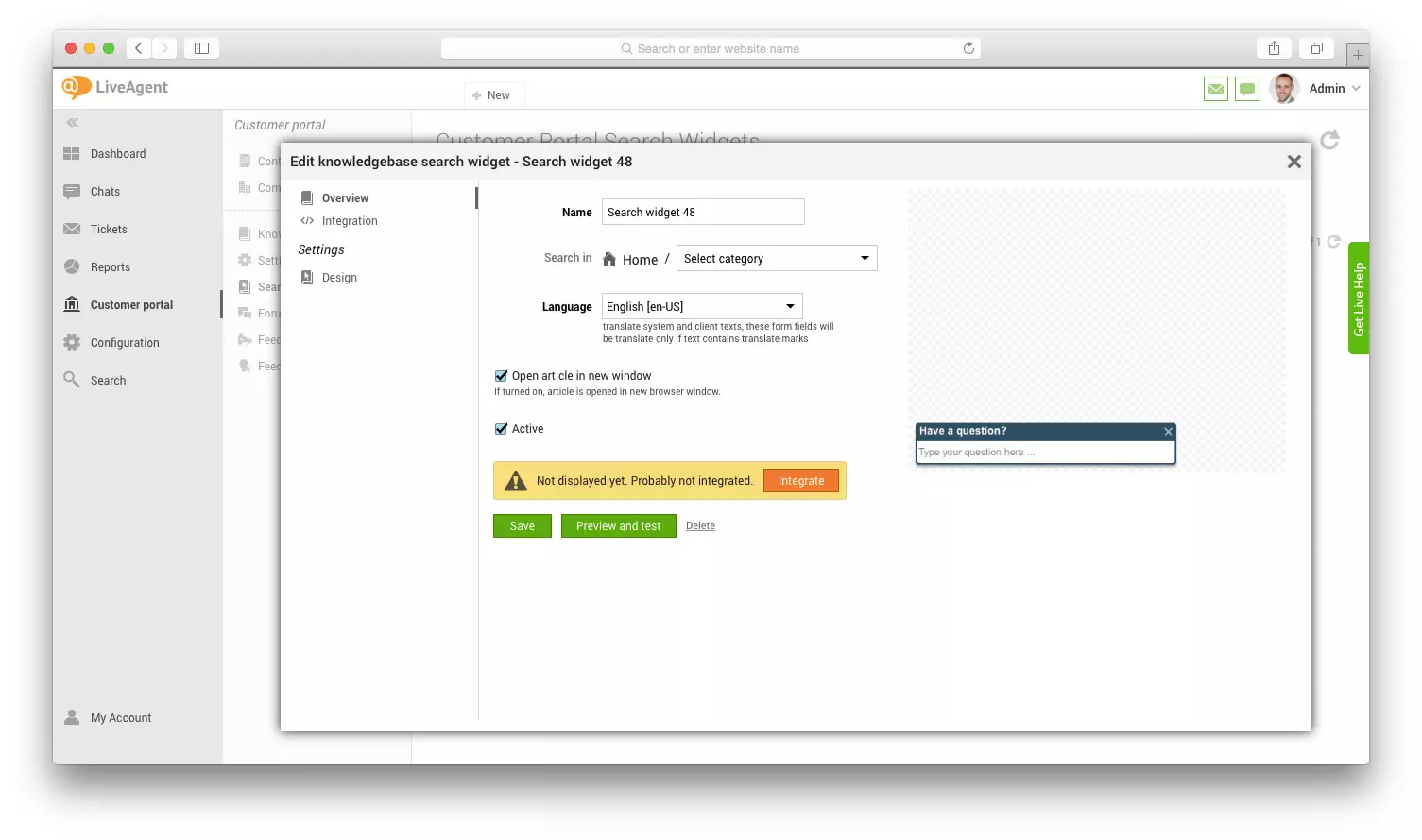 تحرير أداة البحث في قاعدة المعرفة في LiveAgent