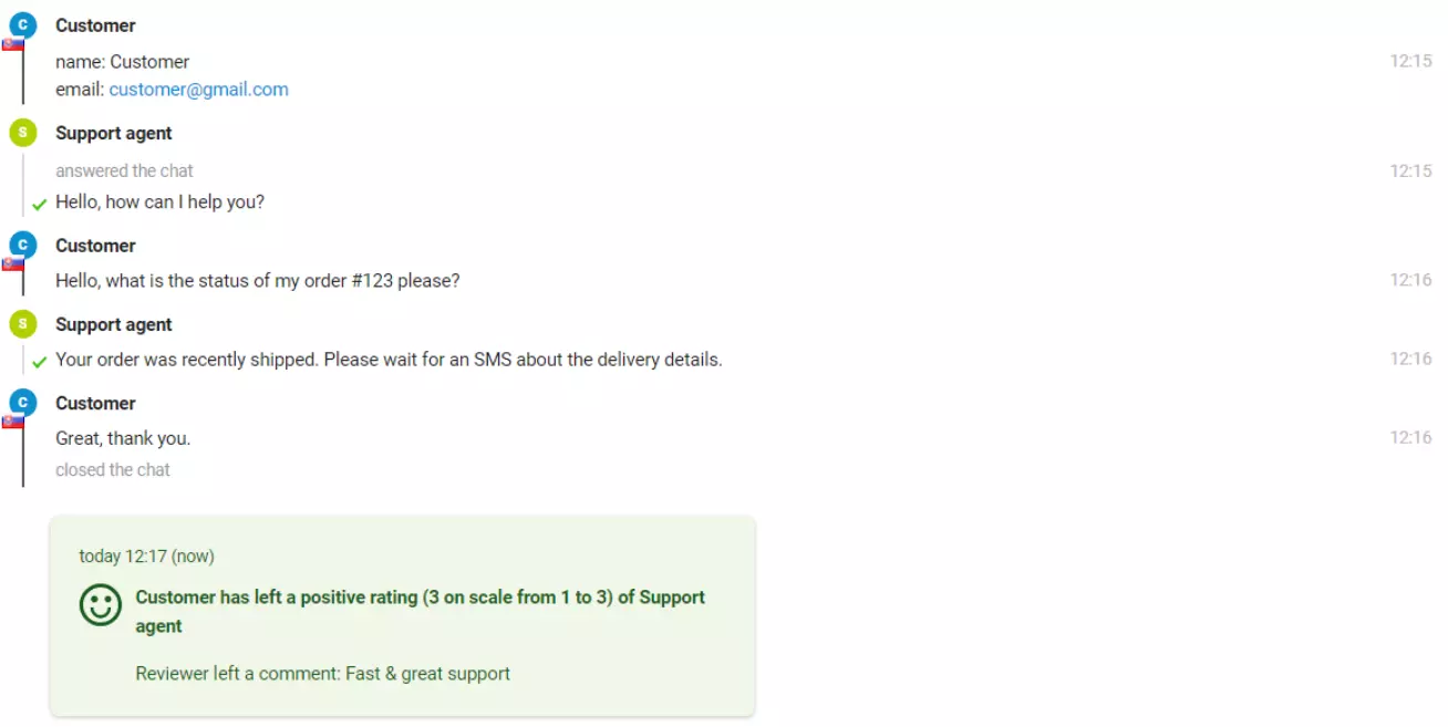 صورة لدردشة مع عميل ترك تقييماً إيجابياً.