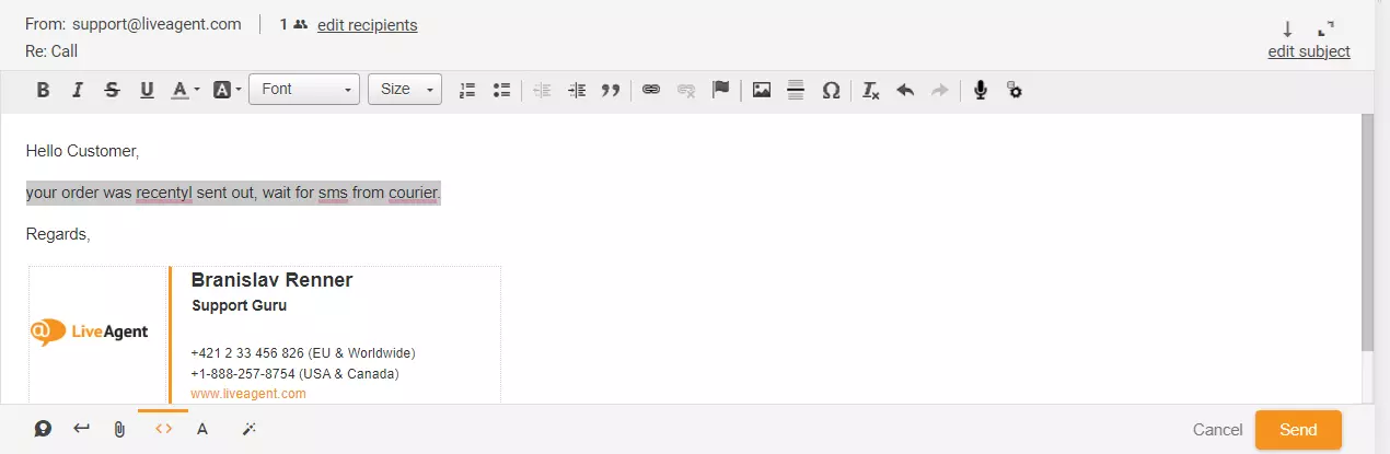 صورة توضح الرد المميز على التذكرة في LiveAgent