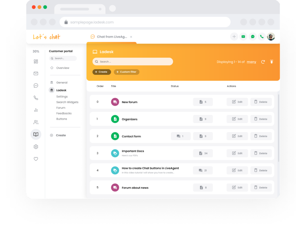 بوابة دعم قاعدة معرفة LiveAgent
