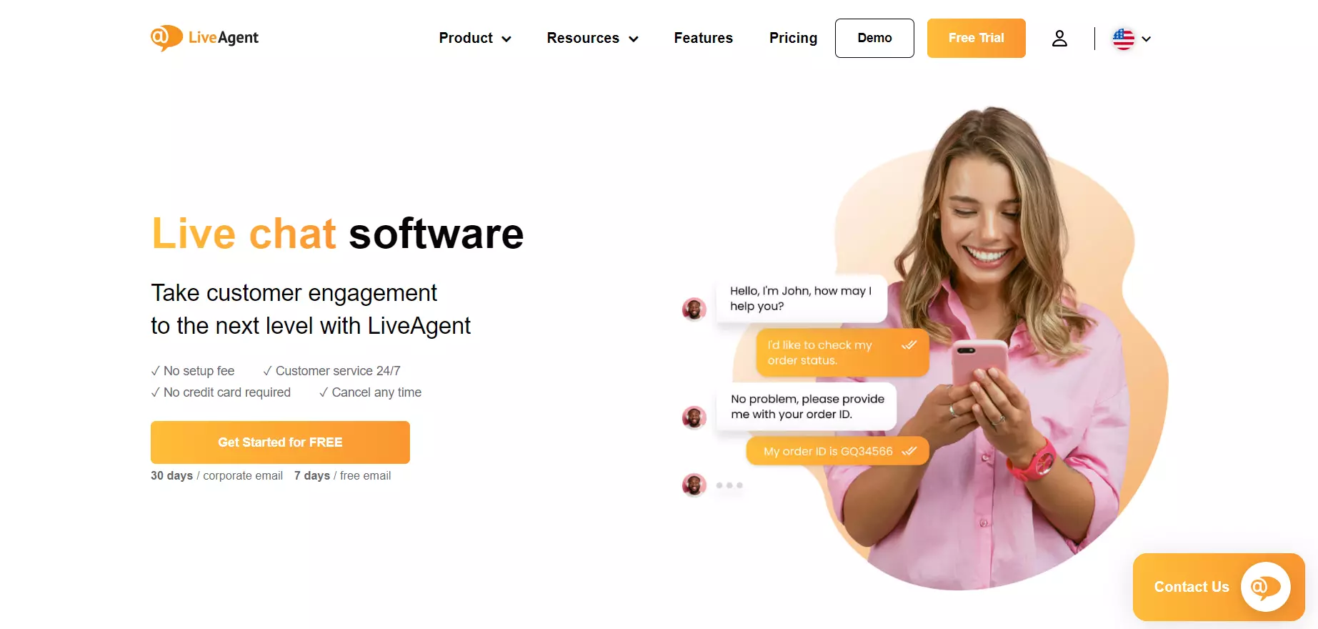 لقطة شاشة من الصفحة الرئيسية لـ LiveAgent، برنامج دردشة حية لاتصالات الحياة الحقيقية