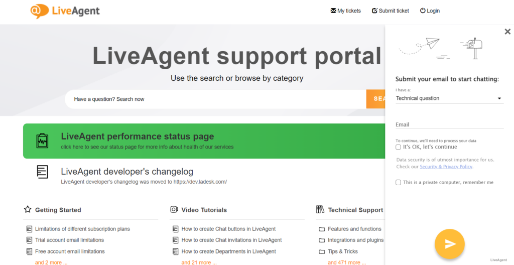بوابة دعم قاعدة معرفة LiveAgent