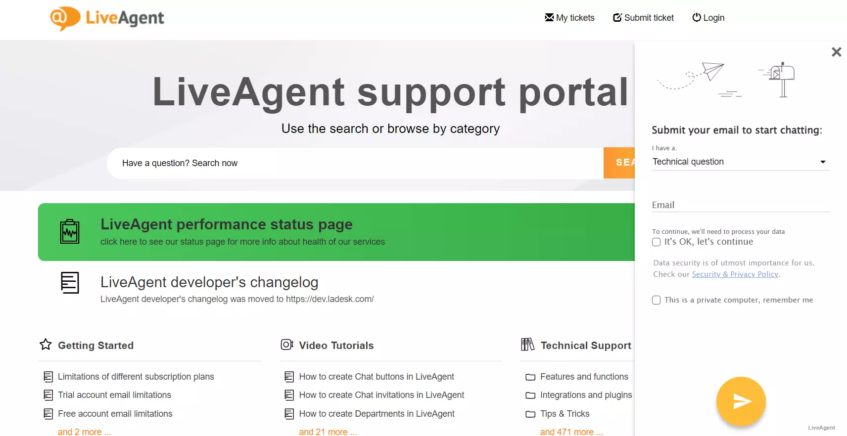 بوابة دعم قاعدة معرفة LiveAgent