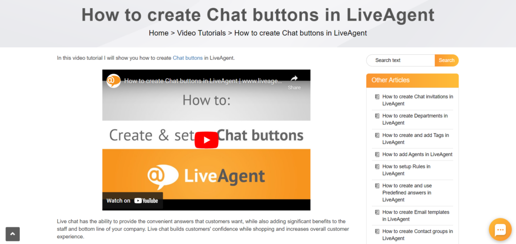 مثال على قاعدة معرفة الفيديو من LiveAgent