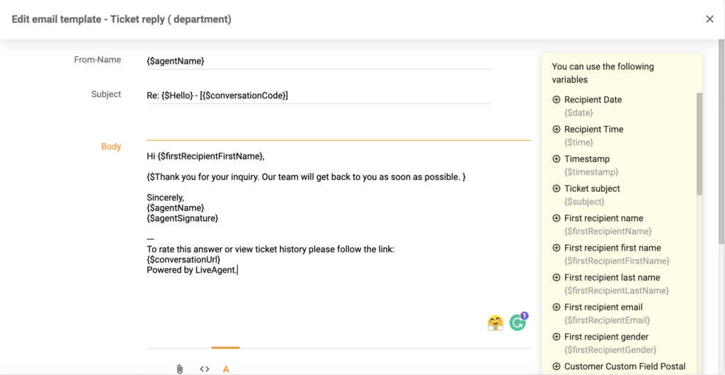 محرر القوالب الجديد في LiveAgent 5.26