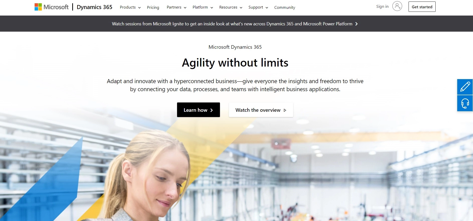 صفحة Microsoft Dynamics 365 الرئيسية