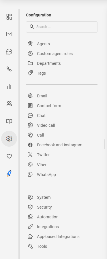 قائمة الرموز في قائمة LiveAgent