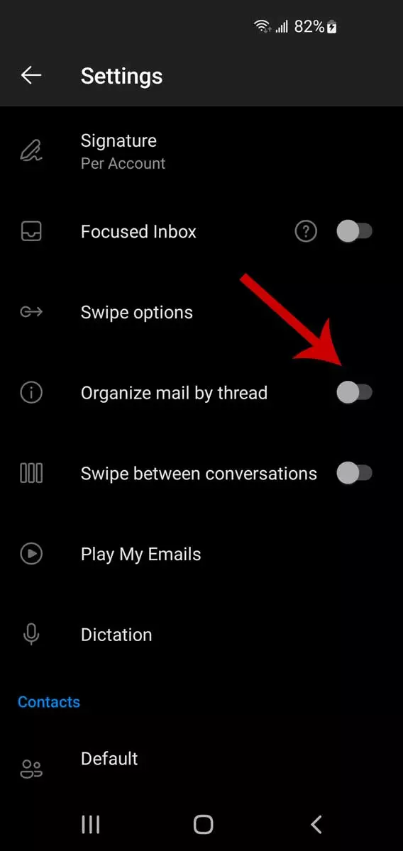 خيط البريد الإلكتروني في Outlook على أجهزة الجوال، الخطوة 3