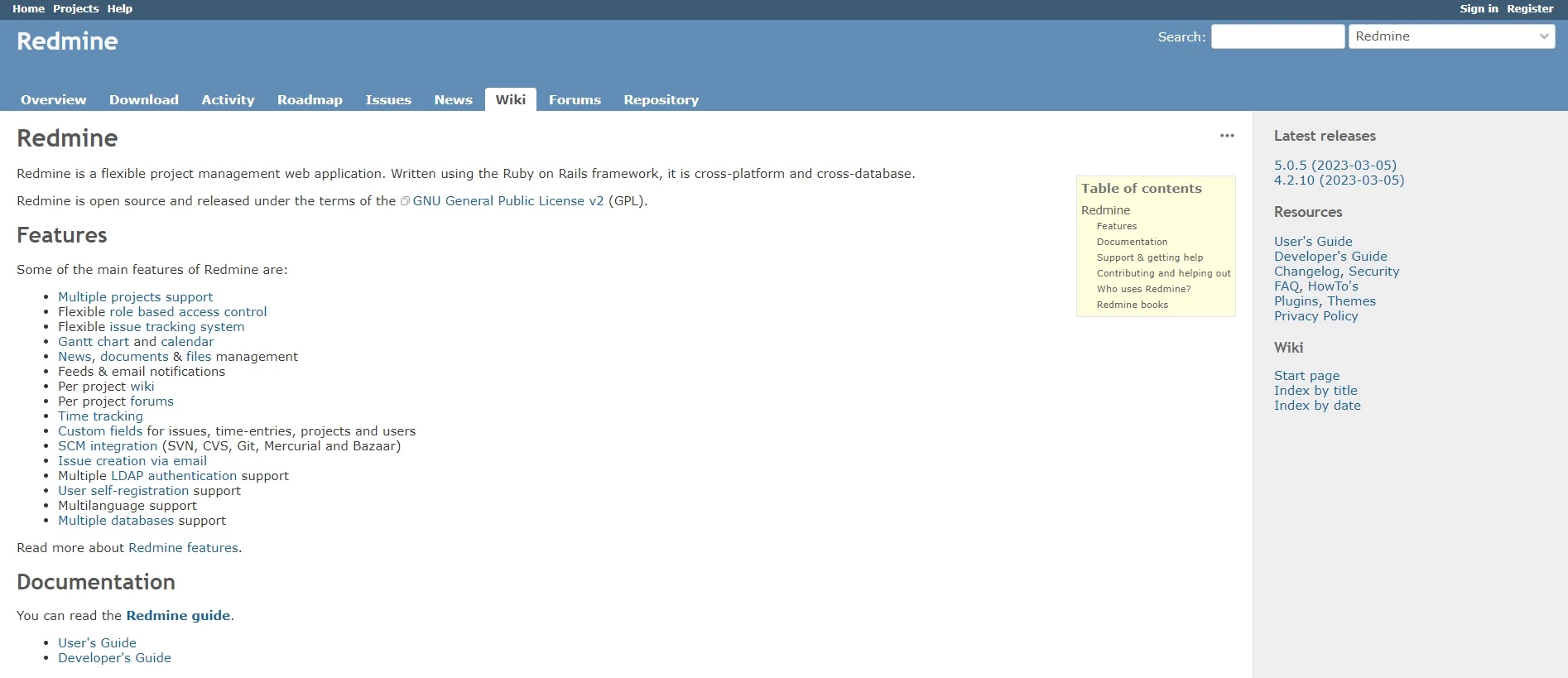 صفحة Redmine الرئيسية - منصة مفتوحة المصدر يمكن أن تساعدك على أتمتة العمليات والمساعدة في تخطيط المهام لتحسين الكفاءة في شركتك.