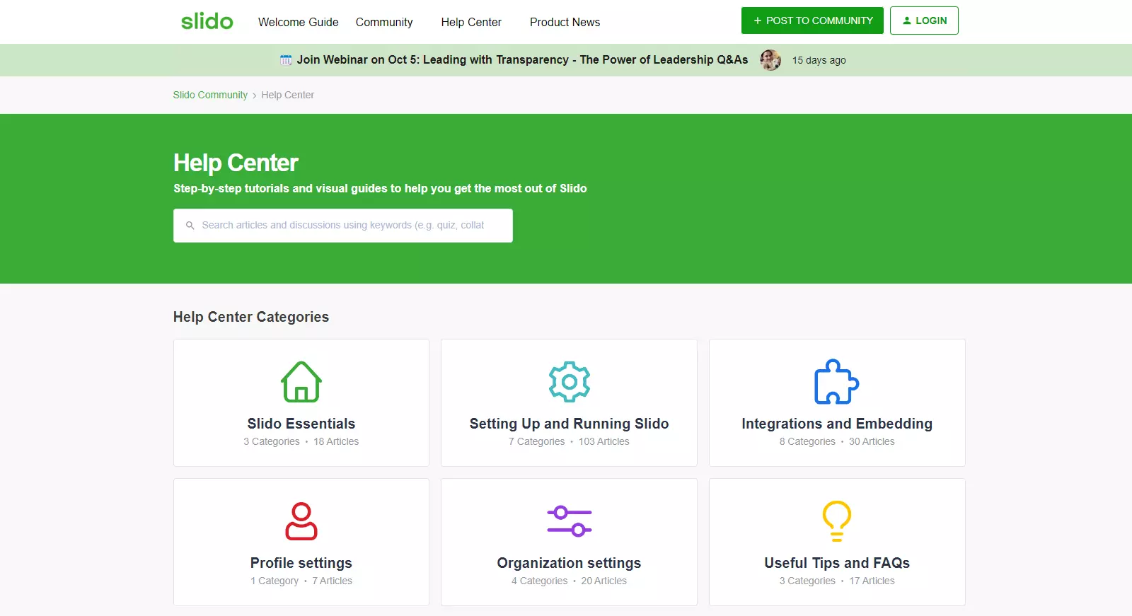 مركز المساعدة من Slido