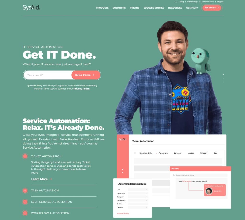 صورة الصفحة الرئيسية لـ SysAid - برامج إدارة الخدمات الشاملة لمتخصصي تكنولوجيا المعلومات