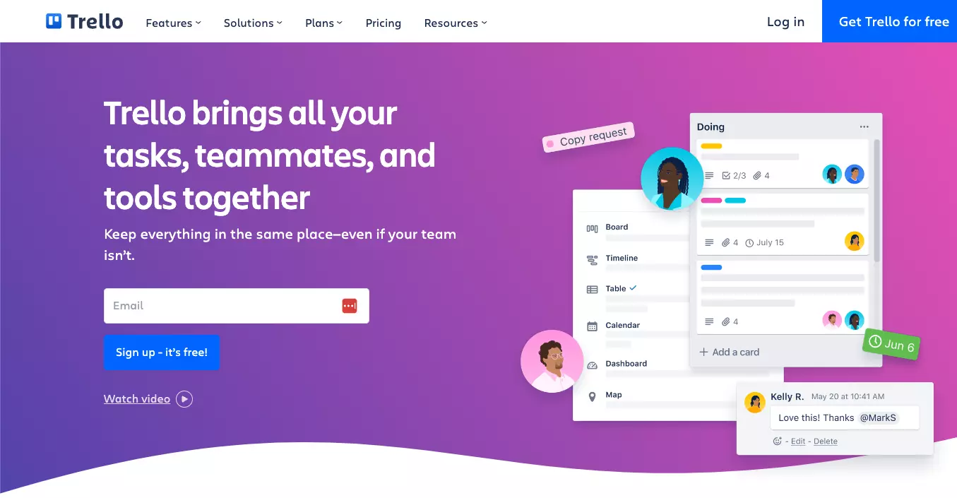 صفحة Trello الرئيسية - احتفظ بعملك منظمًا وتتبع المهام الفردية من منصة واحدة.