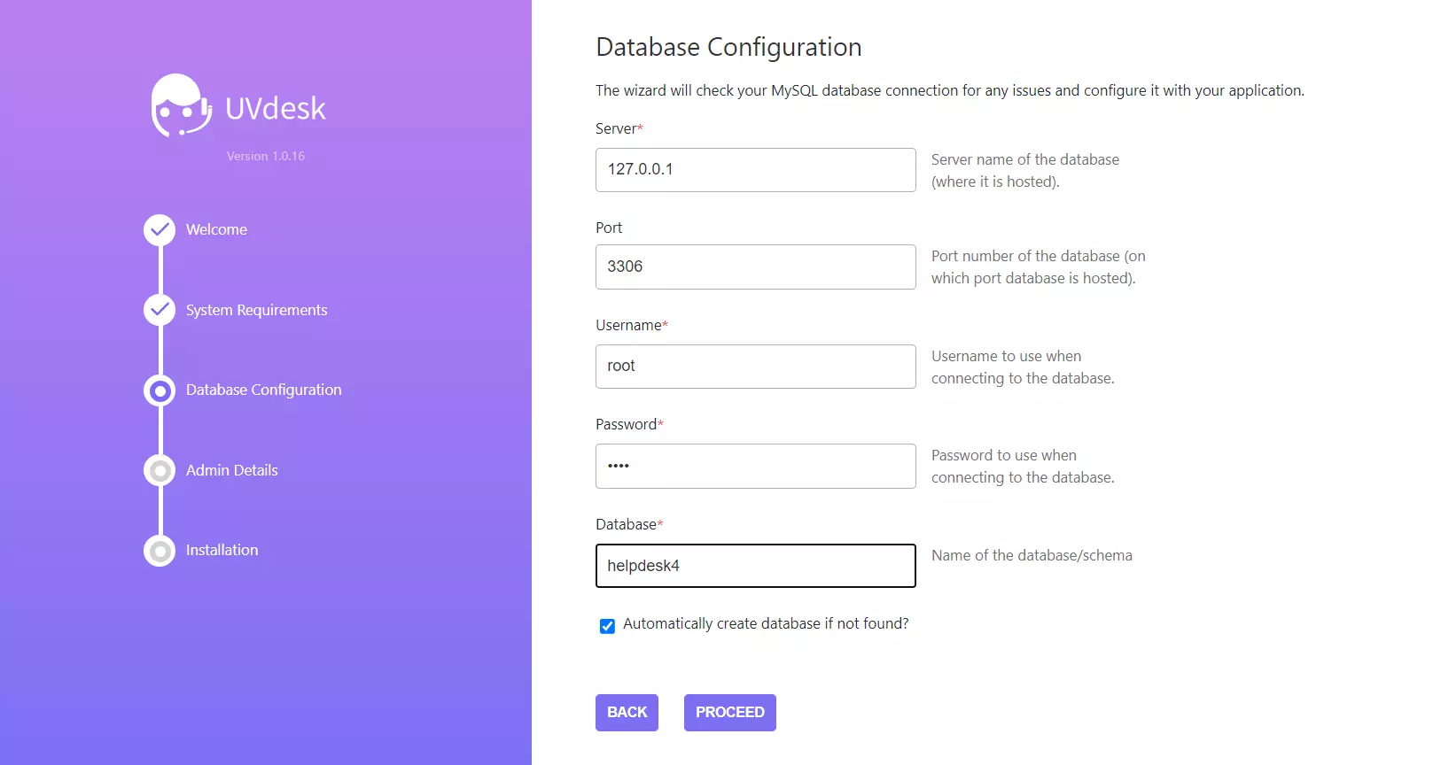 مثال على معالج تثبيت UVdesk