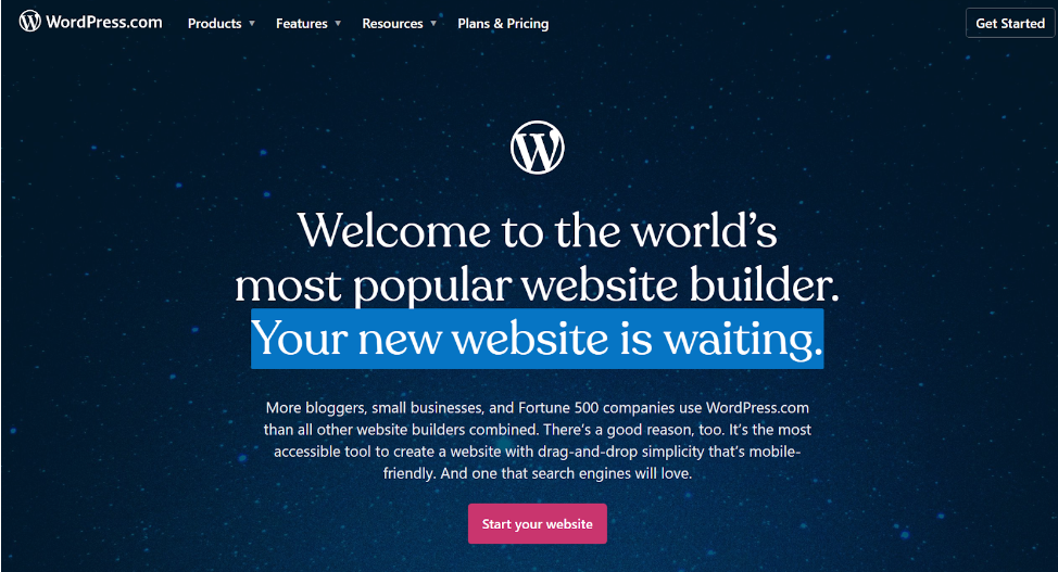 صفحة WordPress الرئيسية