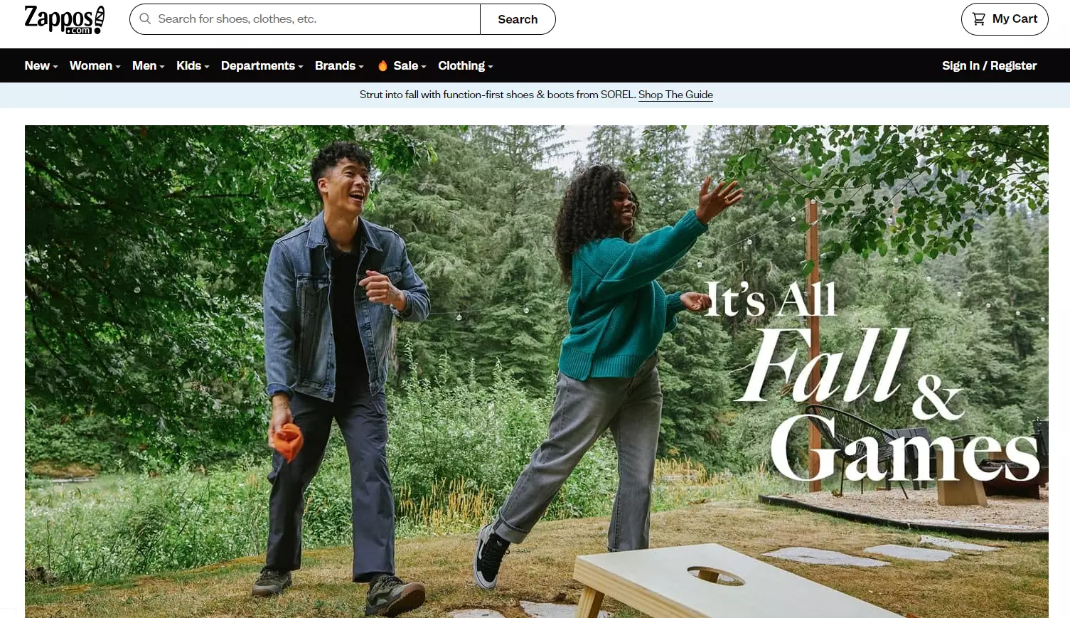 الصفحة الرئيسية لـ Zappos