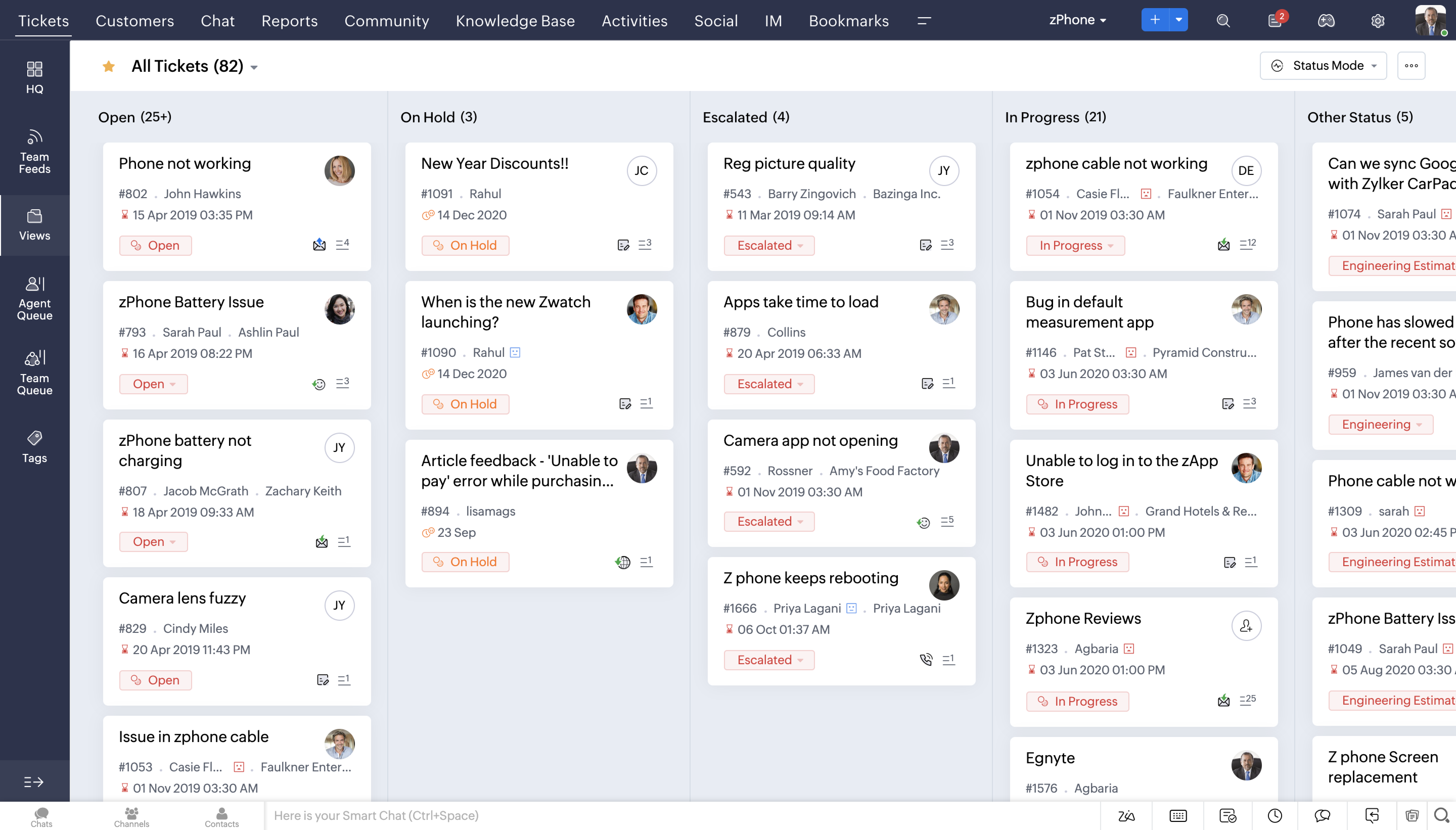 عرض وكيل Zoho Desk مع قائمة تذاكر محدثة