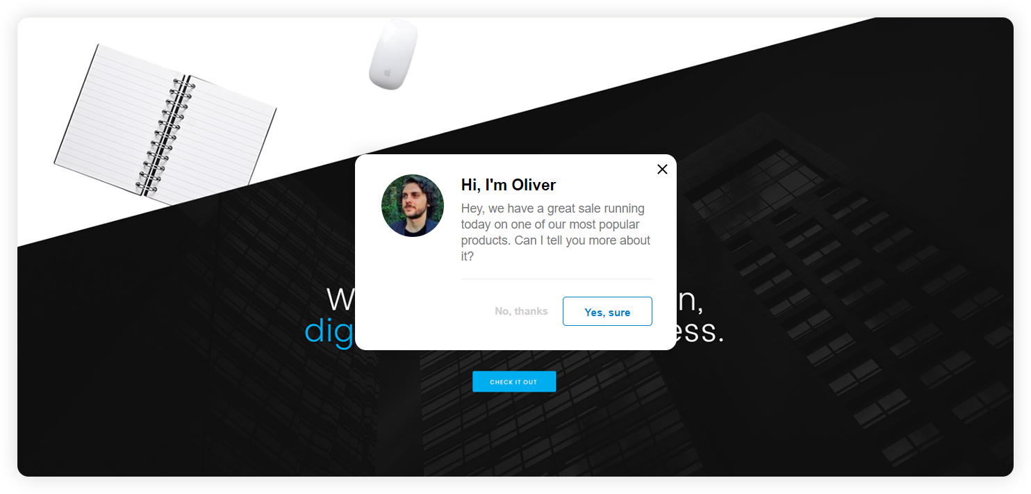 مثال على دعوة دردشة استباقية للشركات الكبرى