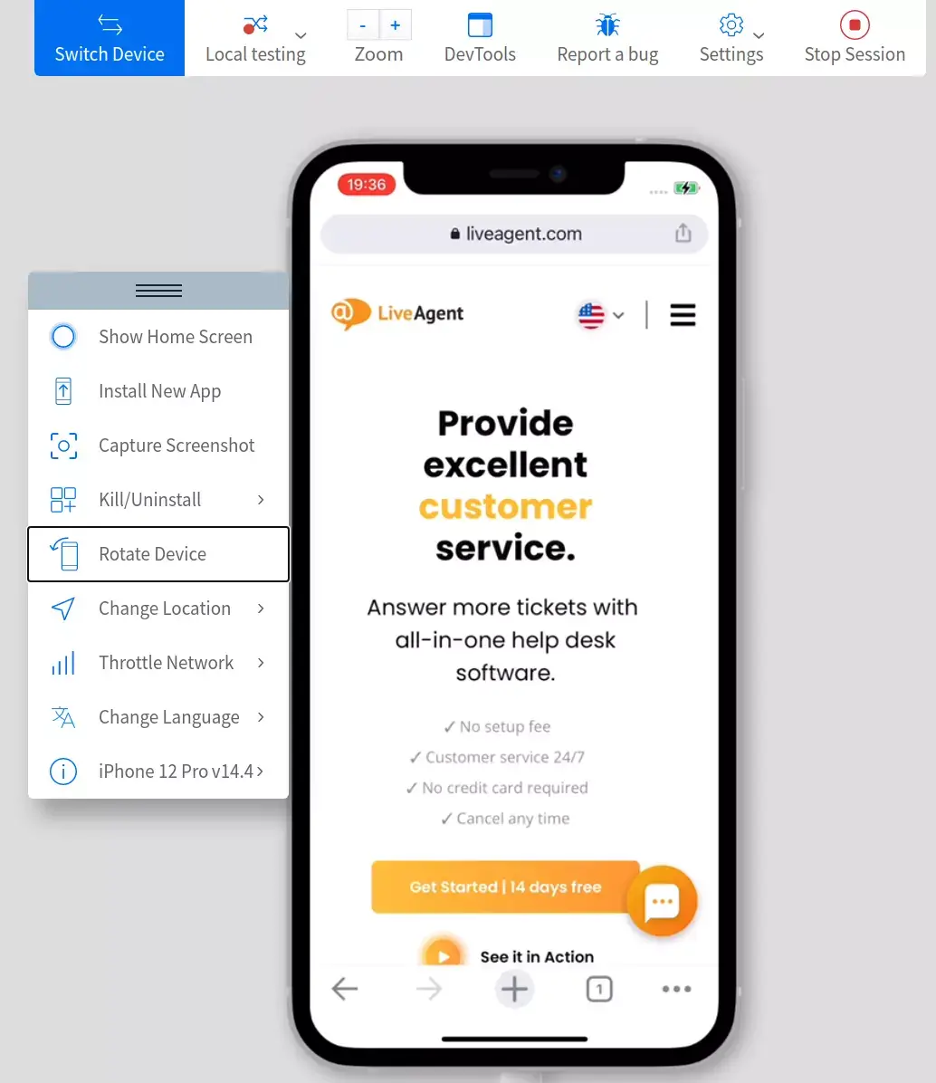 محاكاة صفحة BrowserStack