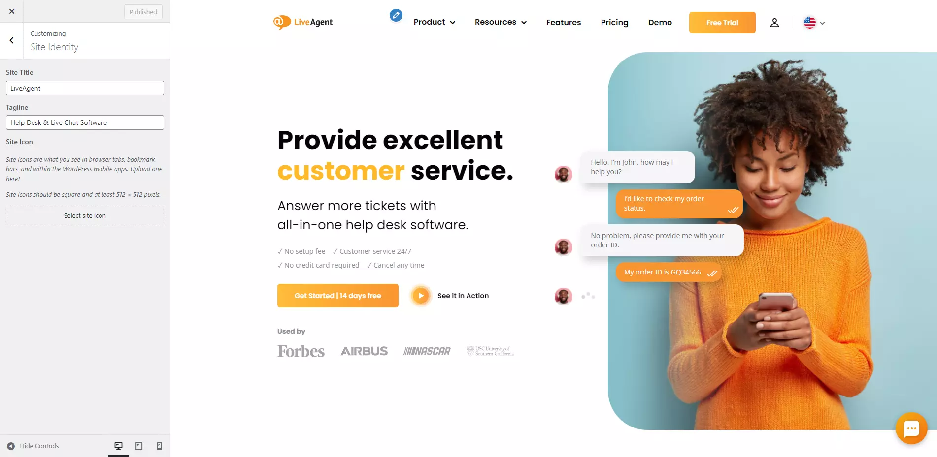 إعدادات فافيكون LiveAgent