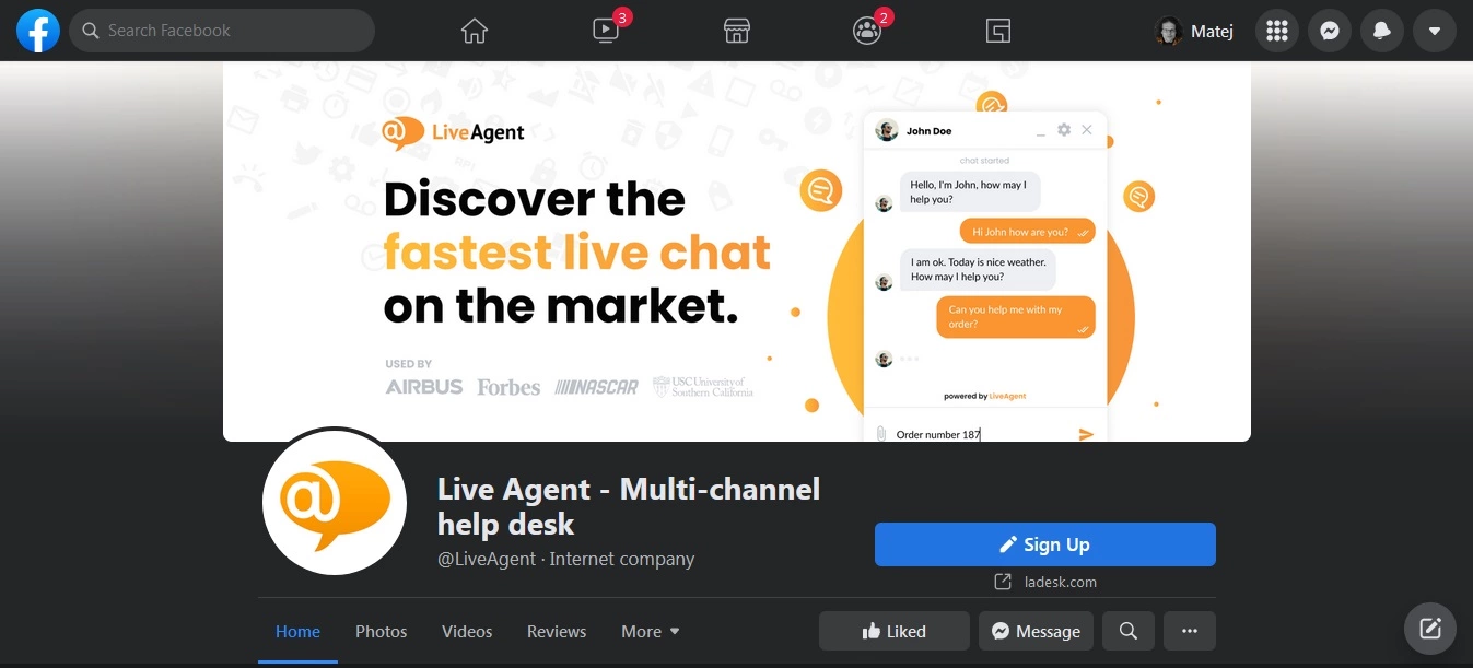 صفحة LiveAgent على فيسبوك