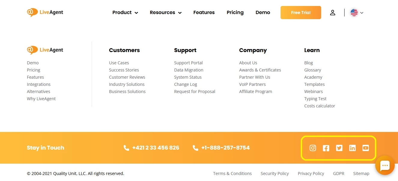 مثال لأيقونات LiveAgent