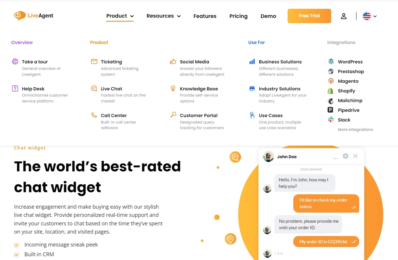 ملاحة منتج LiveAgent