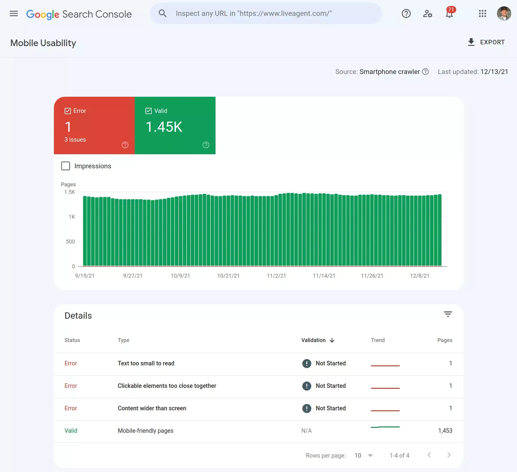 تقرير قابلية الاستخدام على الأجهزة المحمولة في Google Search Console