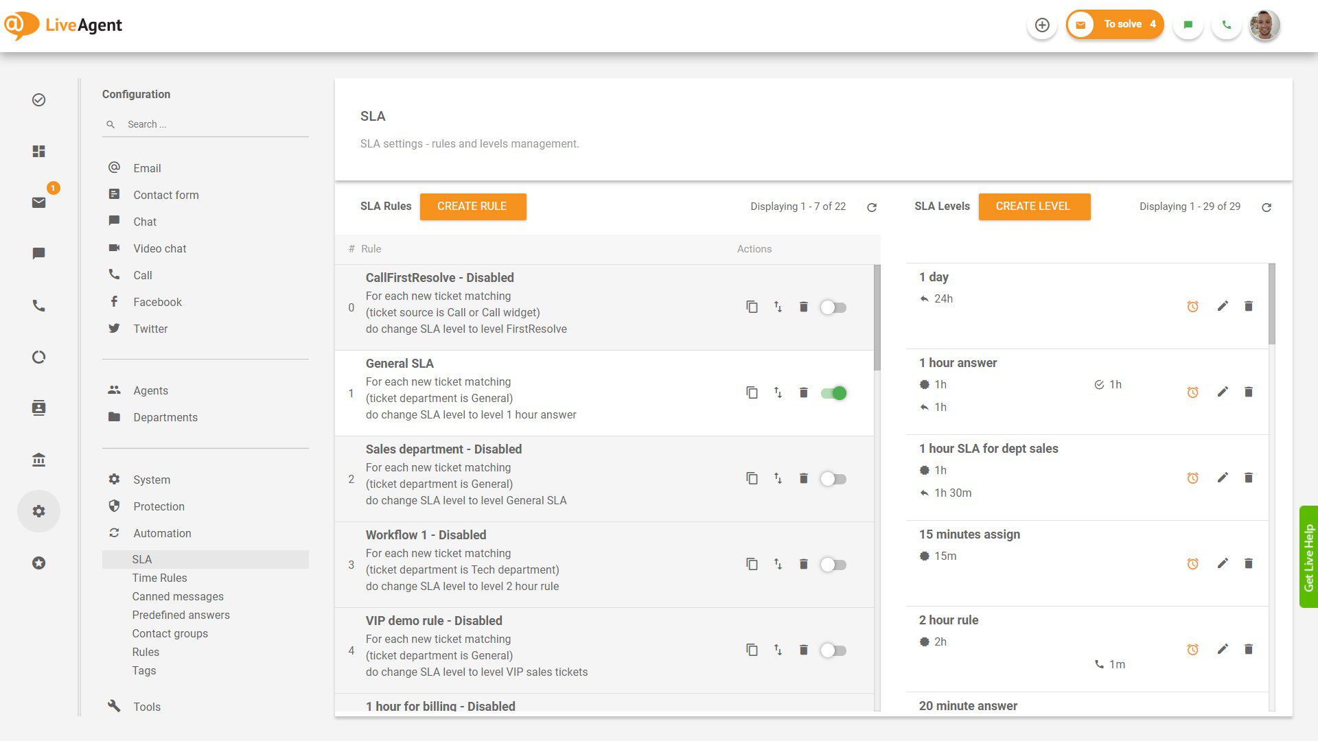 قواعد الوقت في LiveAgent