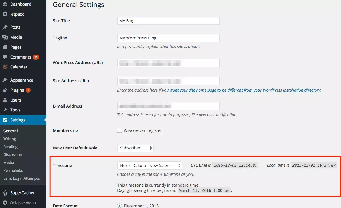 إعدادات المنطقة الزمنية في ووردبريس
