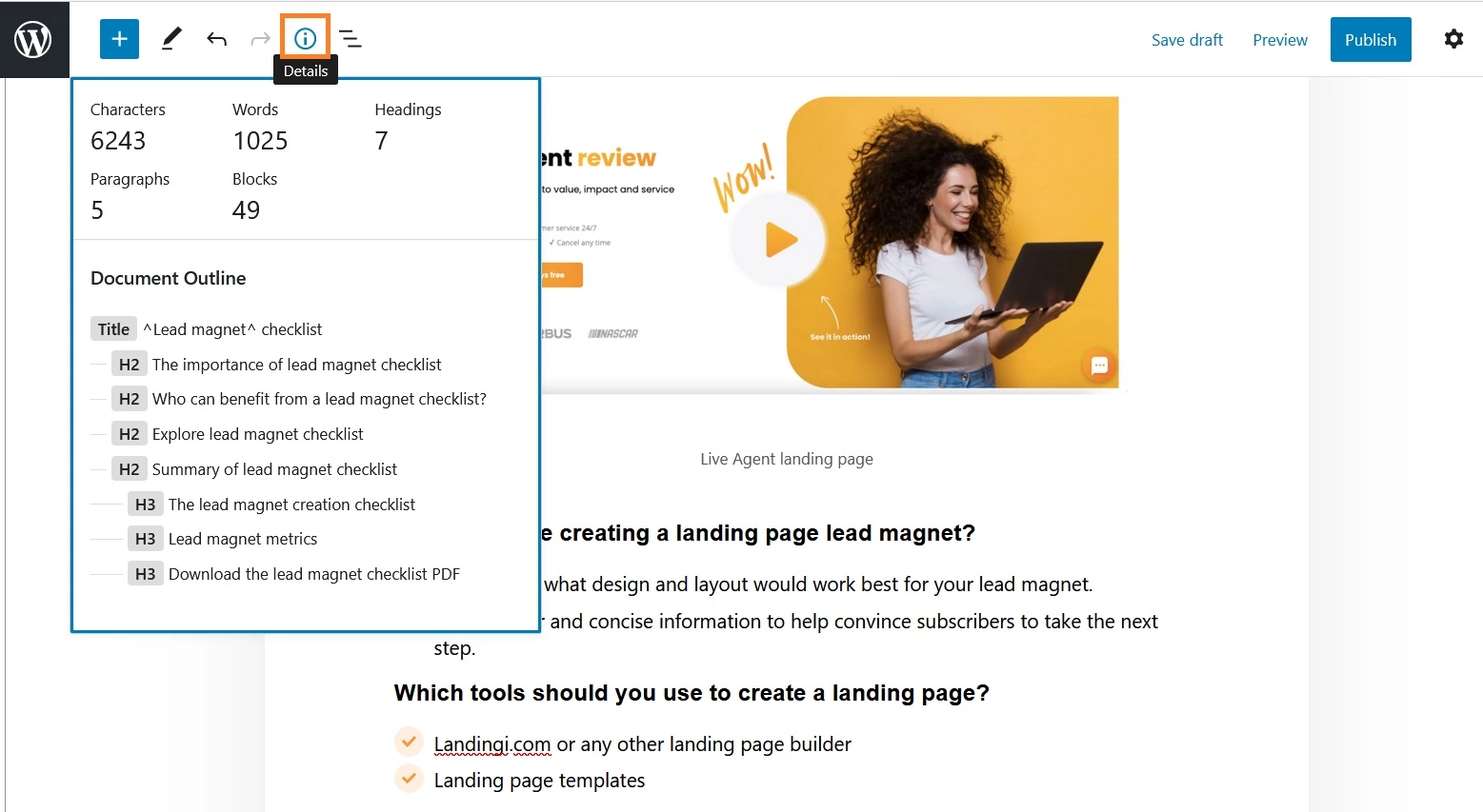 تفاصيل مقالة WordPress