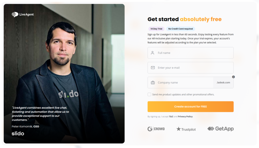 حساب تجربة LiveAgent