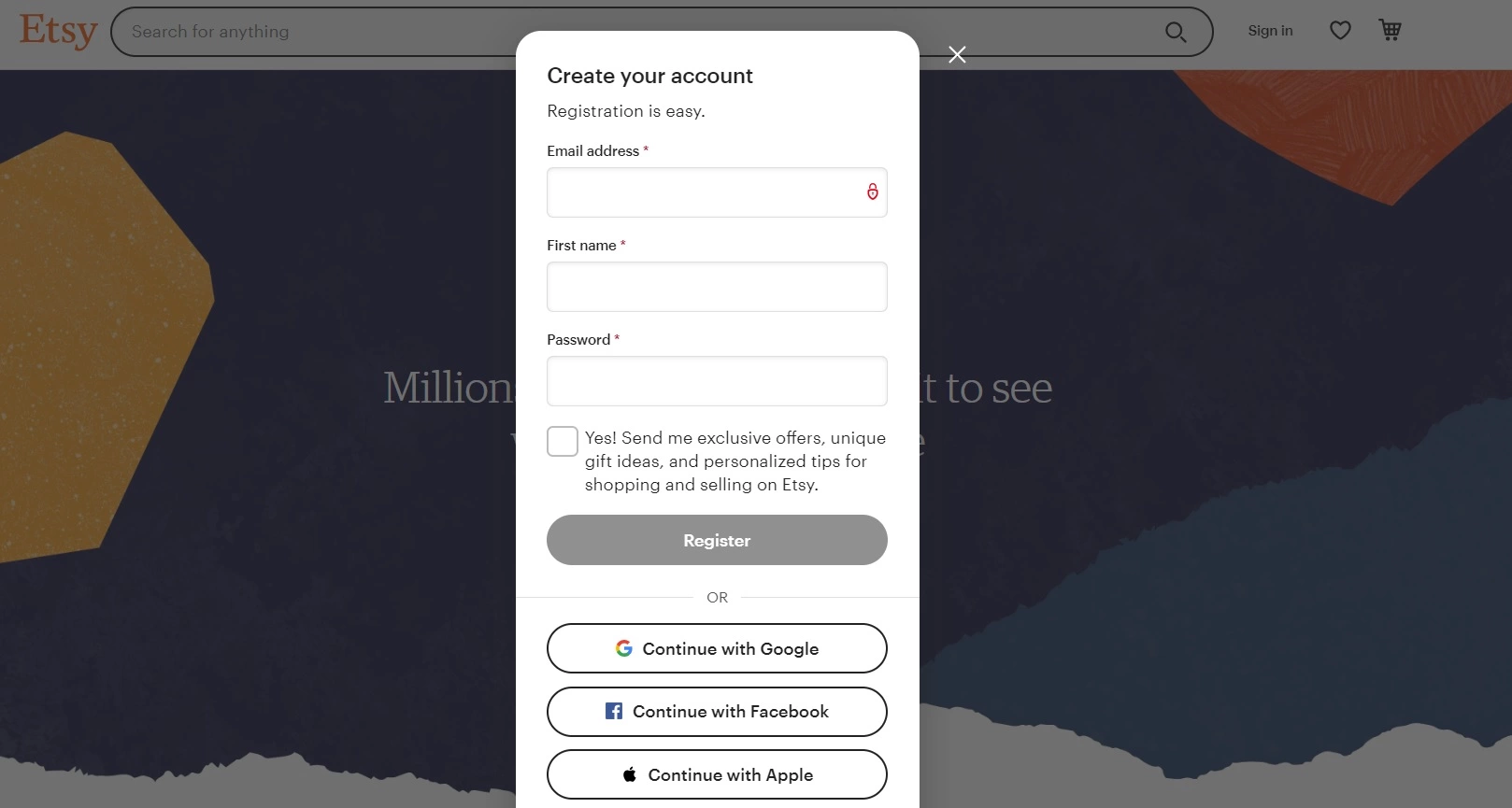 تسجيل متجر Etsy