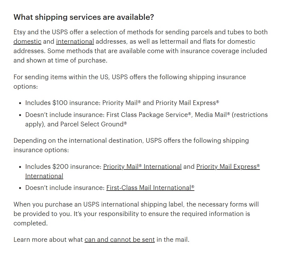 خدمات الشحن المتاحة في Etsy